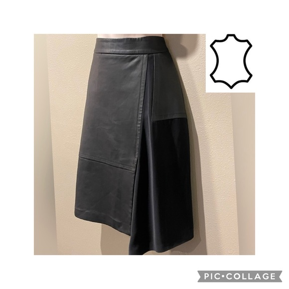 Dkny Lamb Leather Asymmetrical Hem Skirt, Size2